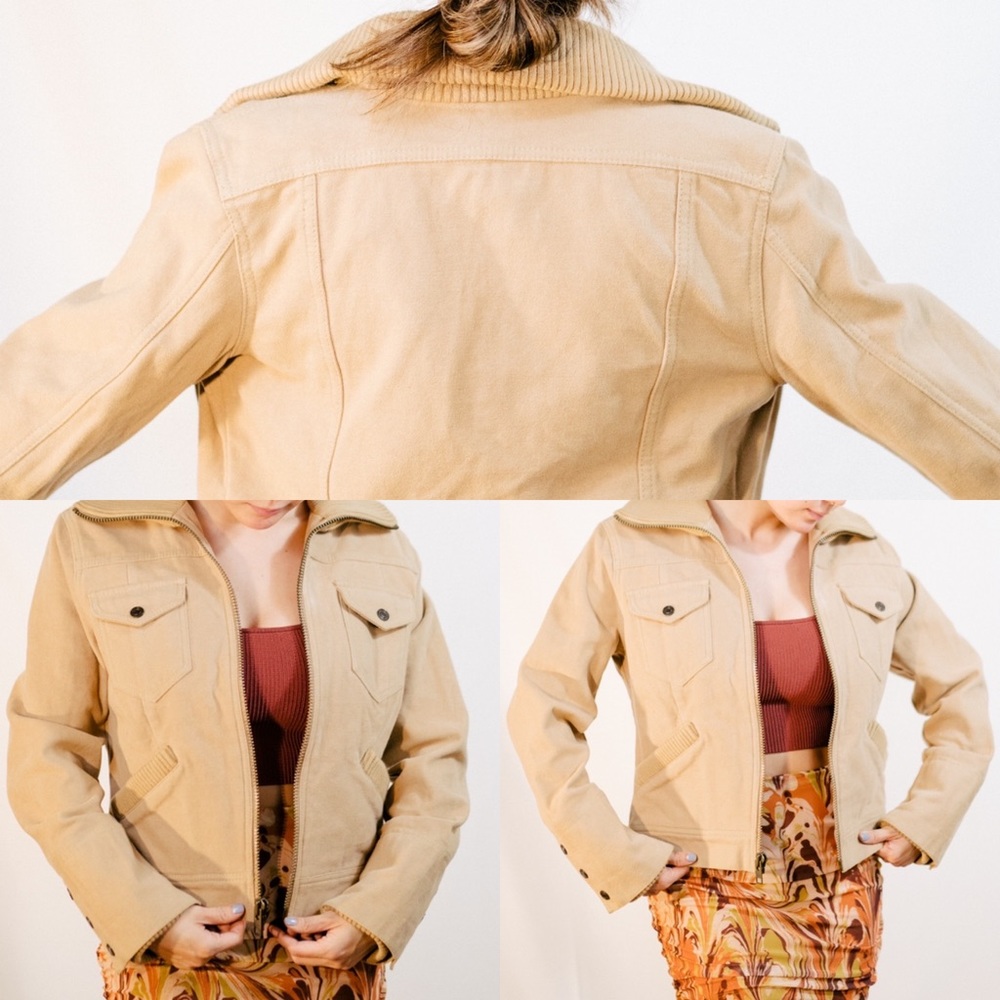 GAP Faux Suede Collared Jacket in Beige